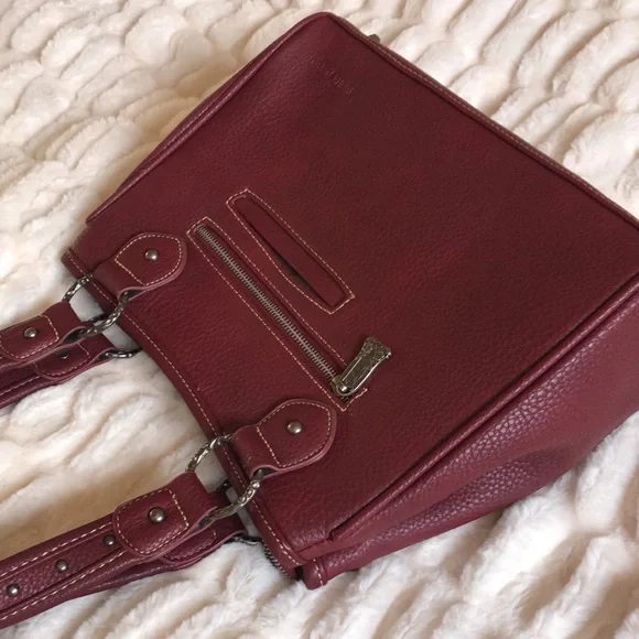 NWT Trinity Ranch Wedtern Tooled Studded Turquoise Shoulder Bag Merlot - Picture 13 of 16